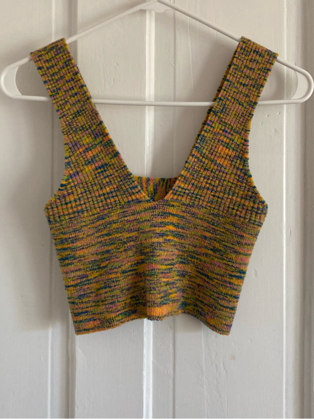 Urban Outfitters Multicolor Knit Wide Strap Crop Tank Top in Yellow Mix S
